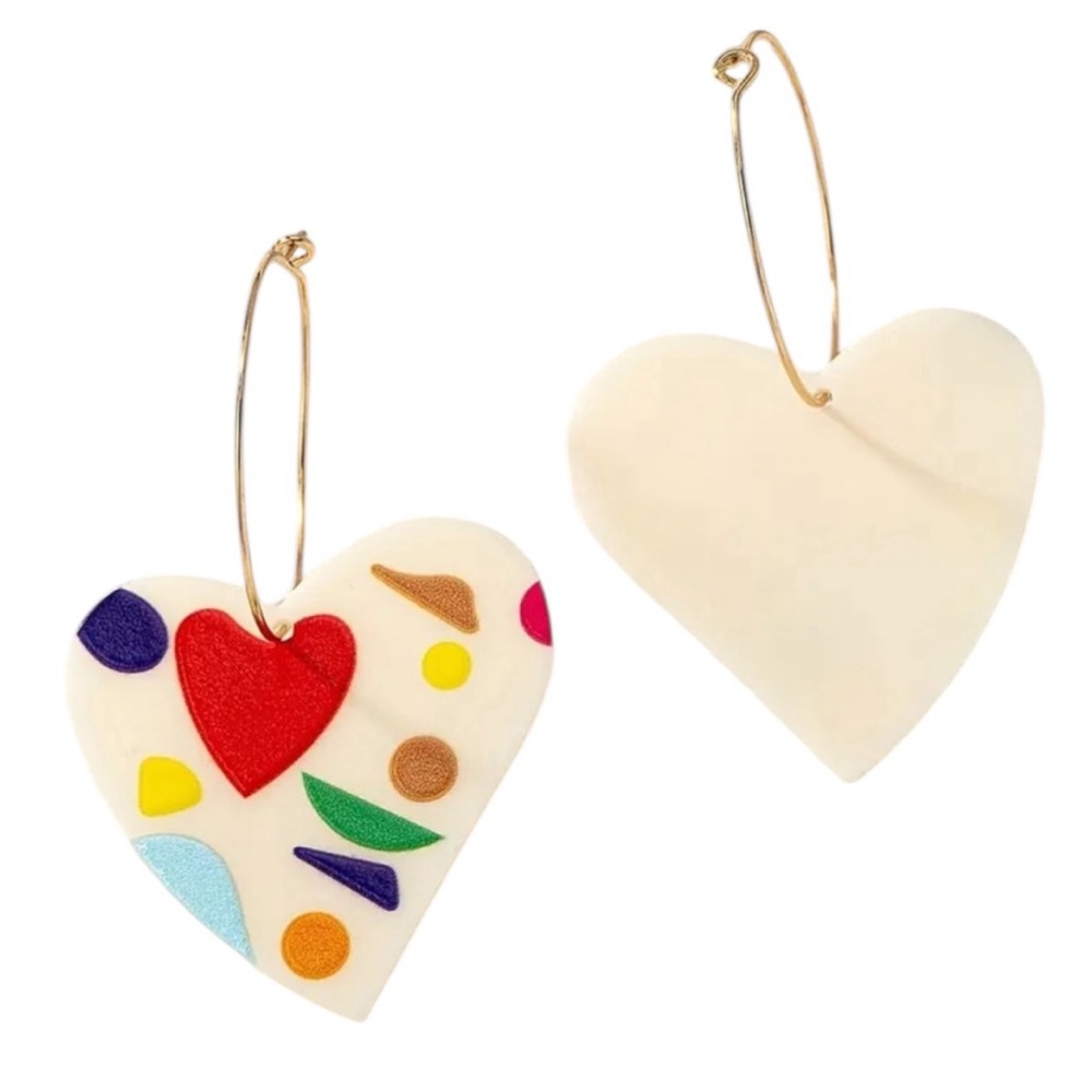 Colorful Print Heart Pendant Hoop Earrings - Picture 2 of 3
